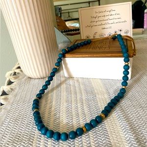The Jones Market - Teal & gold wooden beaded baby-proof necklace